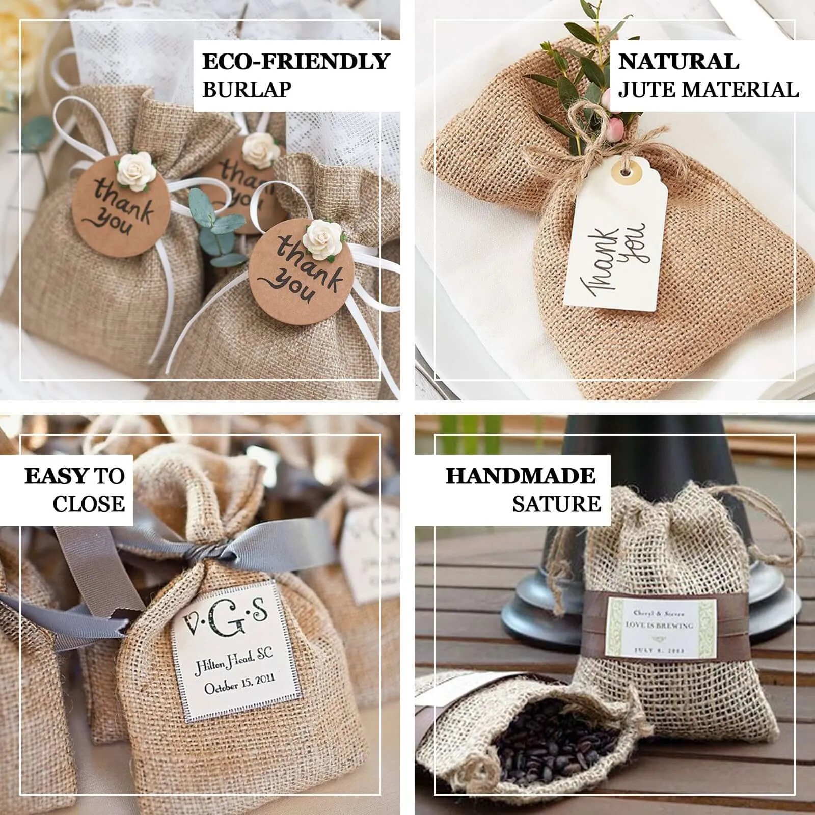 10 Pack 4" Natural Jute Mini Burlap Sack Wedding Party Favor Bags