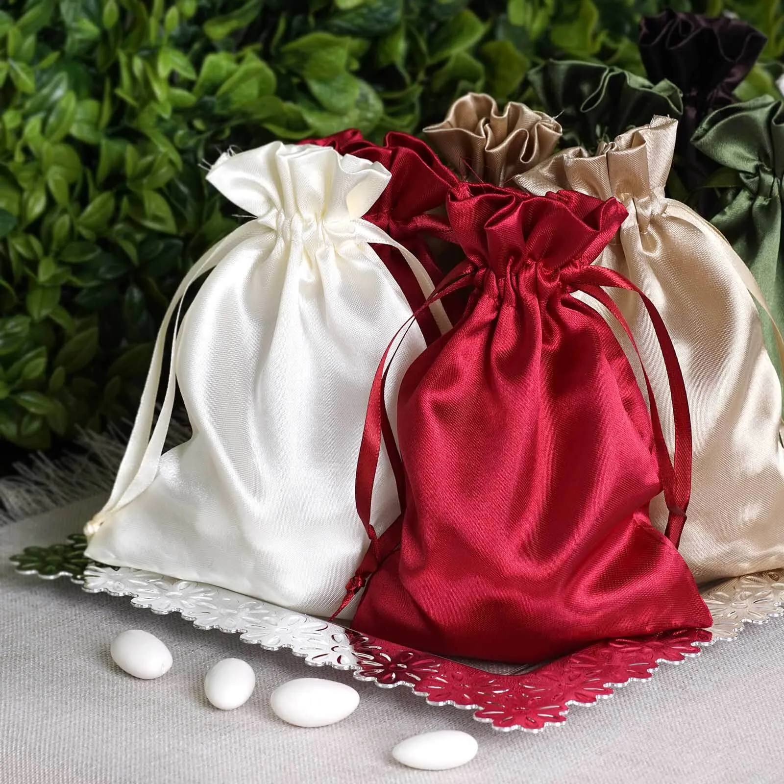 100 Pack Personalized Satin Drawstring Wedding Favor Bags 3"x4"