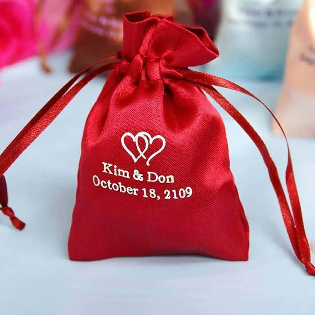 100 Pack Personalized Satin Drawstring Wedding Favor Bags 3"x4"