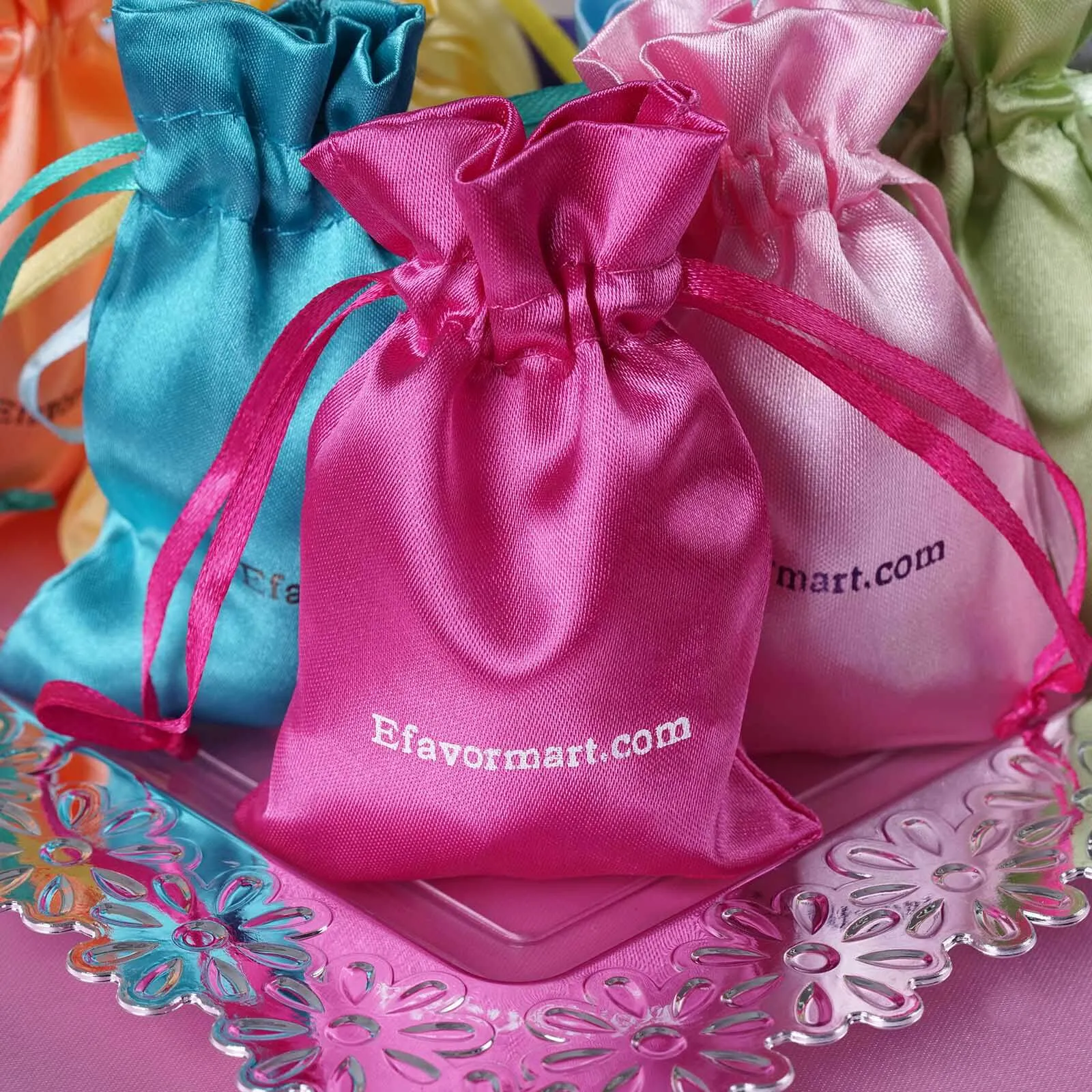 100 Pack Personalized Satin Drawstring Wedding Favor Bags 3"x4"