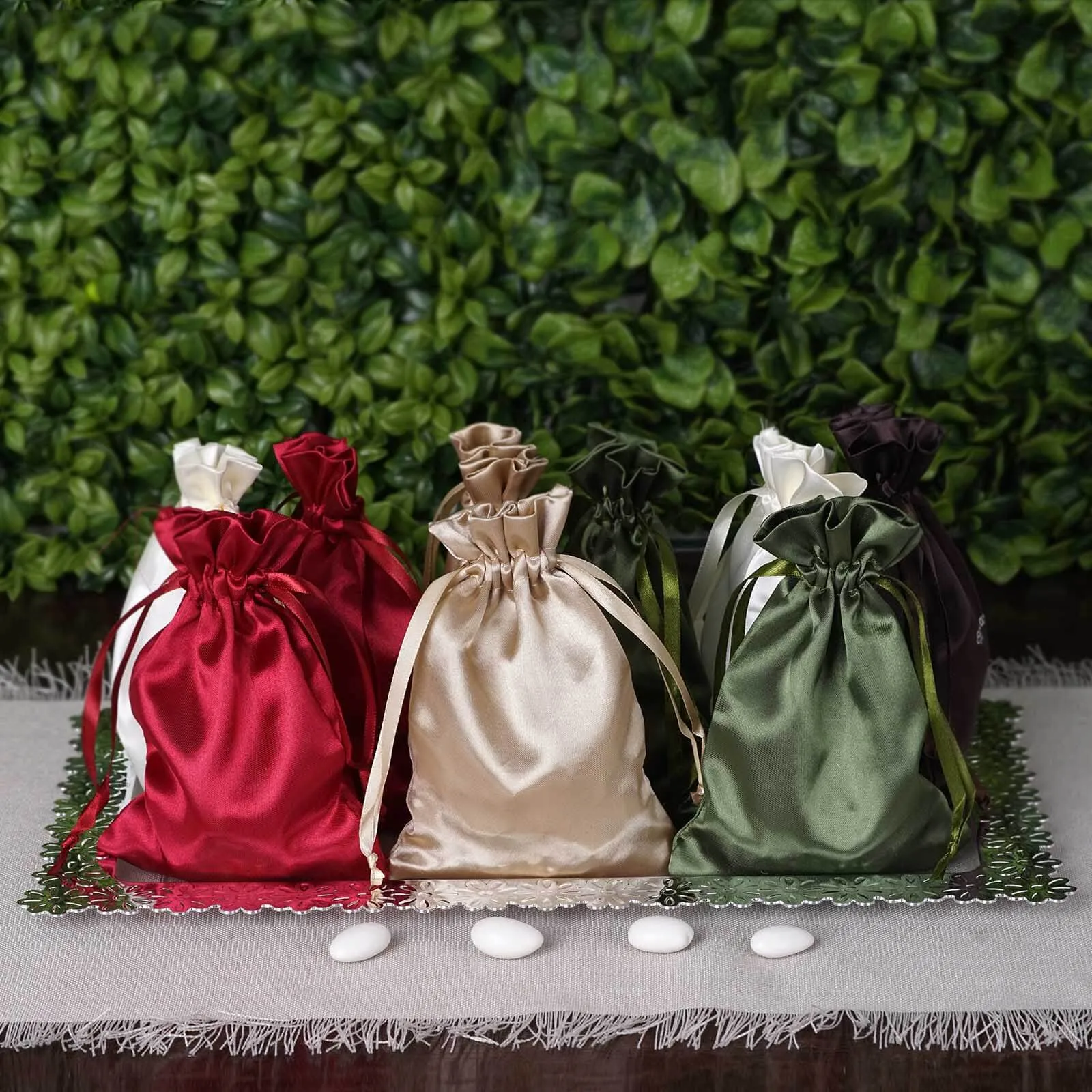 100 Pack Personalized Satin Drawstring Wedding Favor Bags 3"x4"