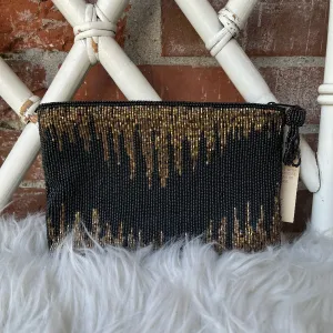 1980s Deadstock Black and Gold Beaded Clutch