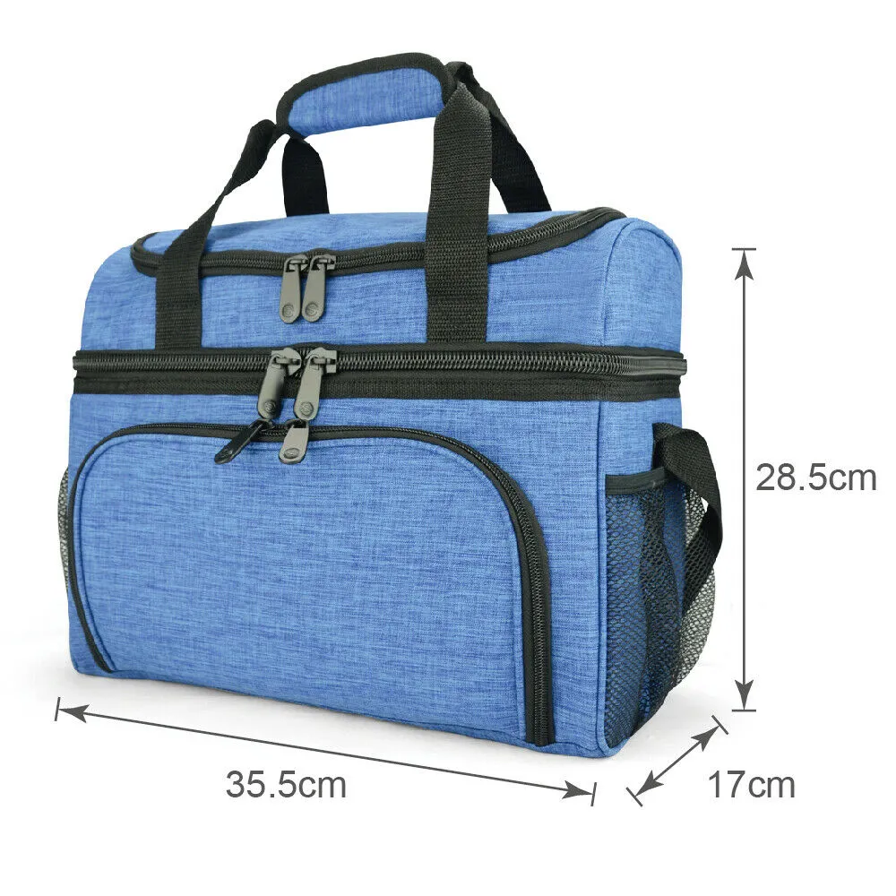 19L Dual Compartment Insulated Lunch Bag Cooler Bag - Blue