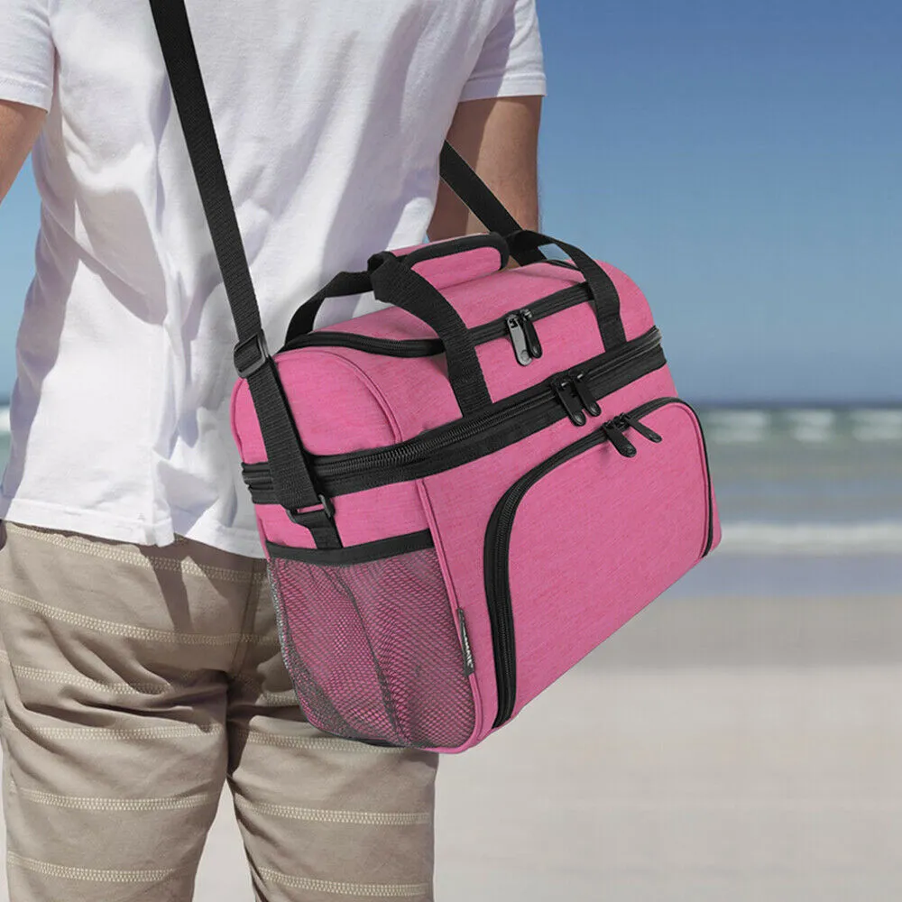 19L Dual Compartment Insulated Lunch Bag Cooler Bag - Pink