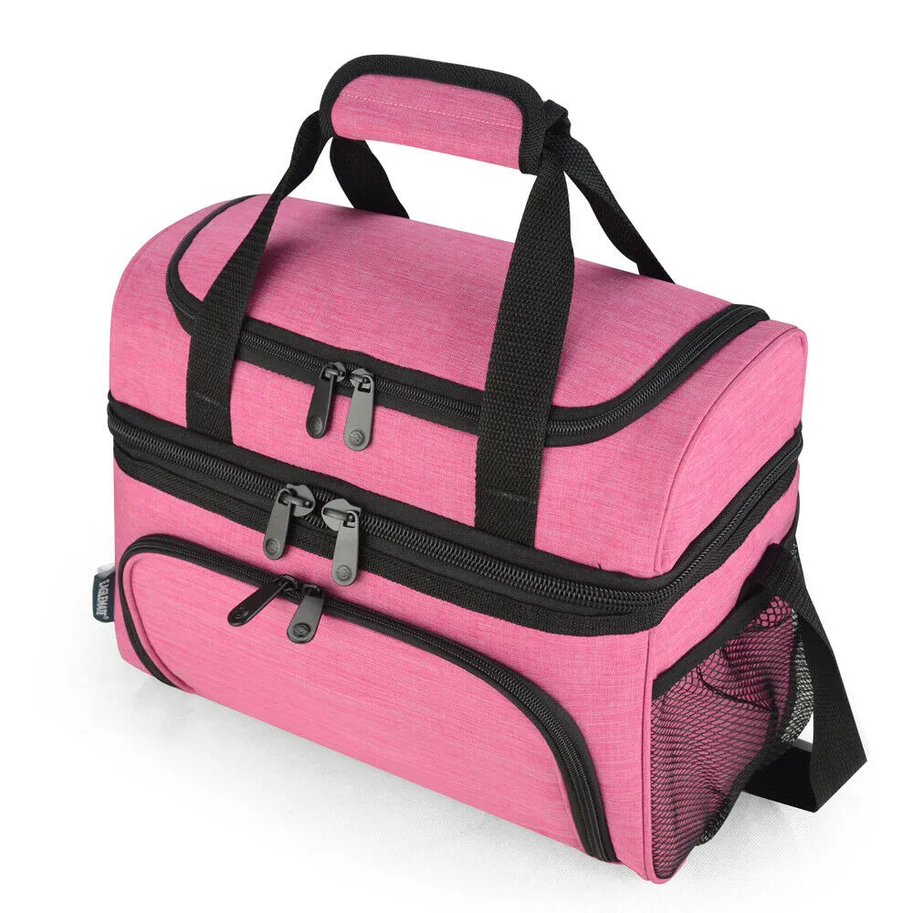 19L Dual Compartment Insulated Lunch Bag Cooler Bag - Pink