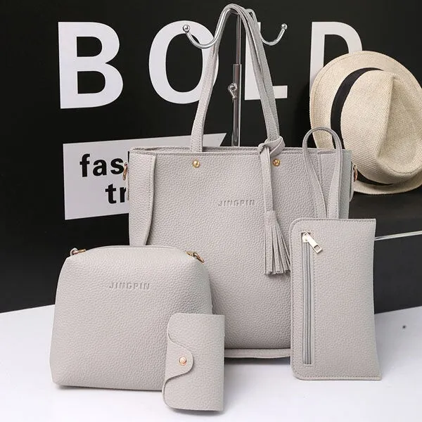 4 PCS Handbags Tassel Shoulder Bags Elegant Clutches Bags Wallets Card Holder