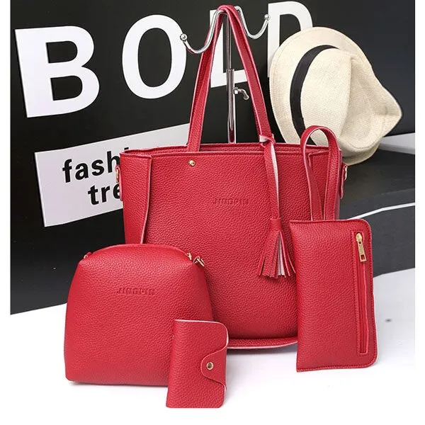 4 PCS Handbags Tassel Shoulder Bags Elegant Clutches Bags Wallets Card Holder