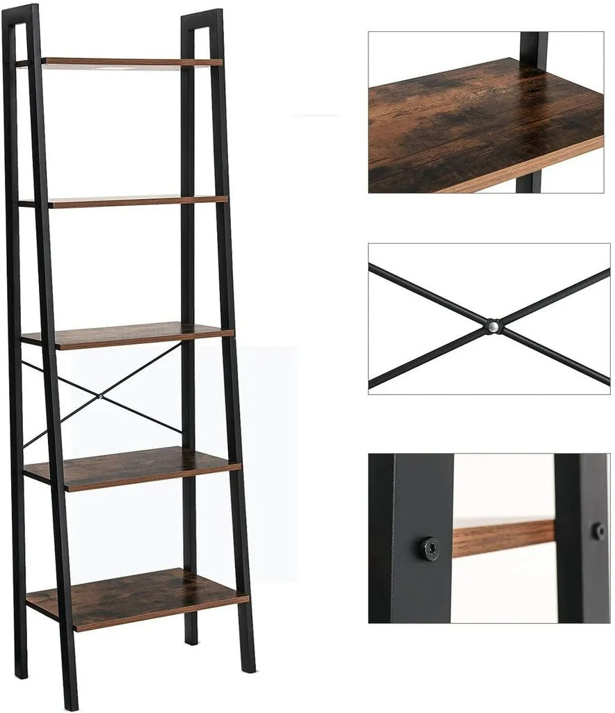 5-Tier Ladder Shelf, Vintage Wood & Steel, VASAGLE