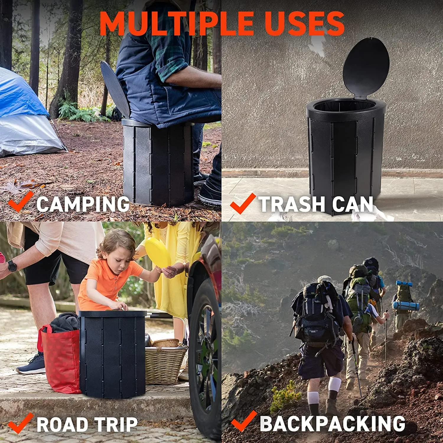 72HRS Collapsible Portable Toilet With Bucket (Including 60 Toilet Bags and 60 Toilet Powder)