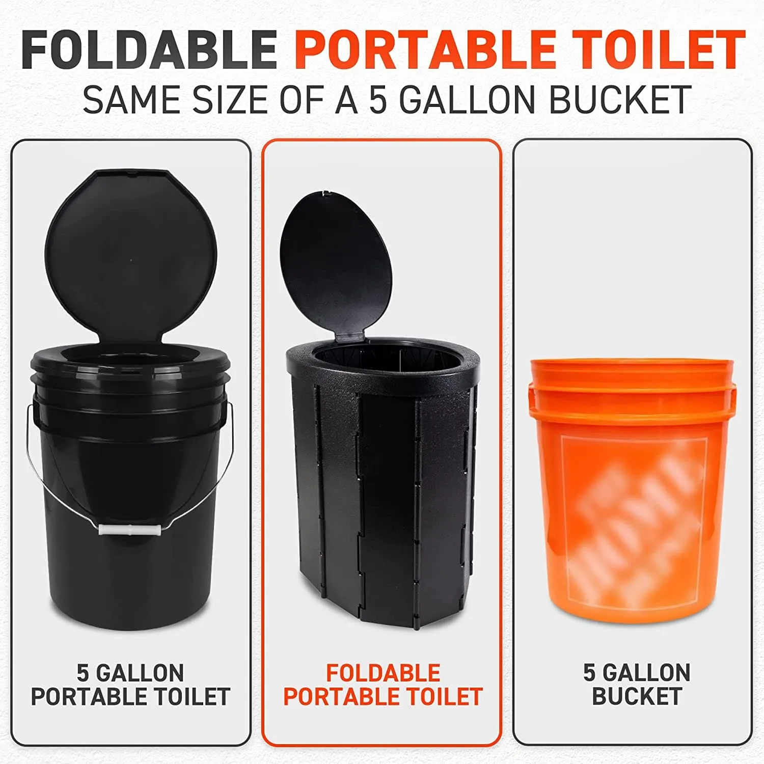 72HRS Collapsible Portable Toilet With Bucket (Including 60 Toilet Bags and 60 Toilet Powder)