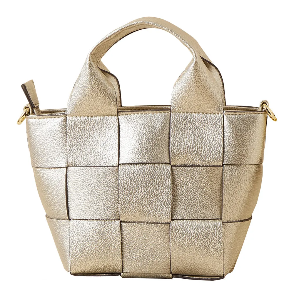 Accessorize London Women's Faux Leather Gold Weave handheld bag