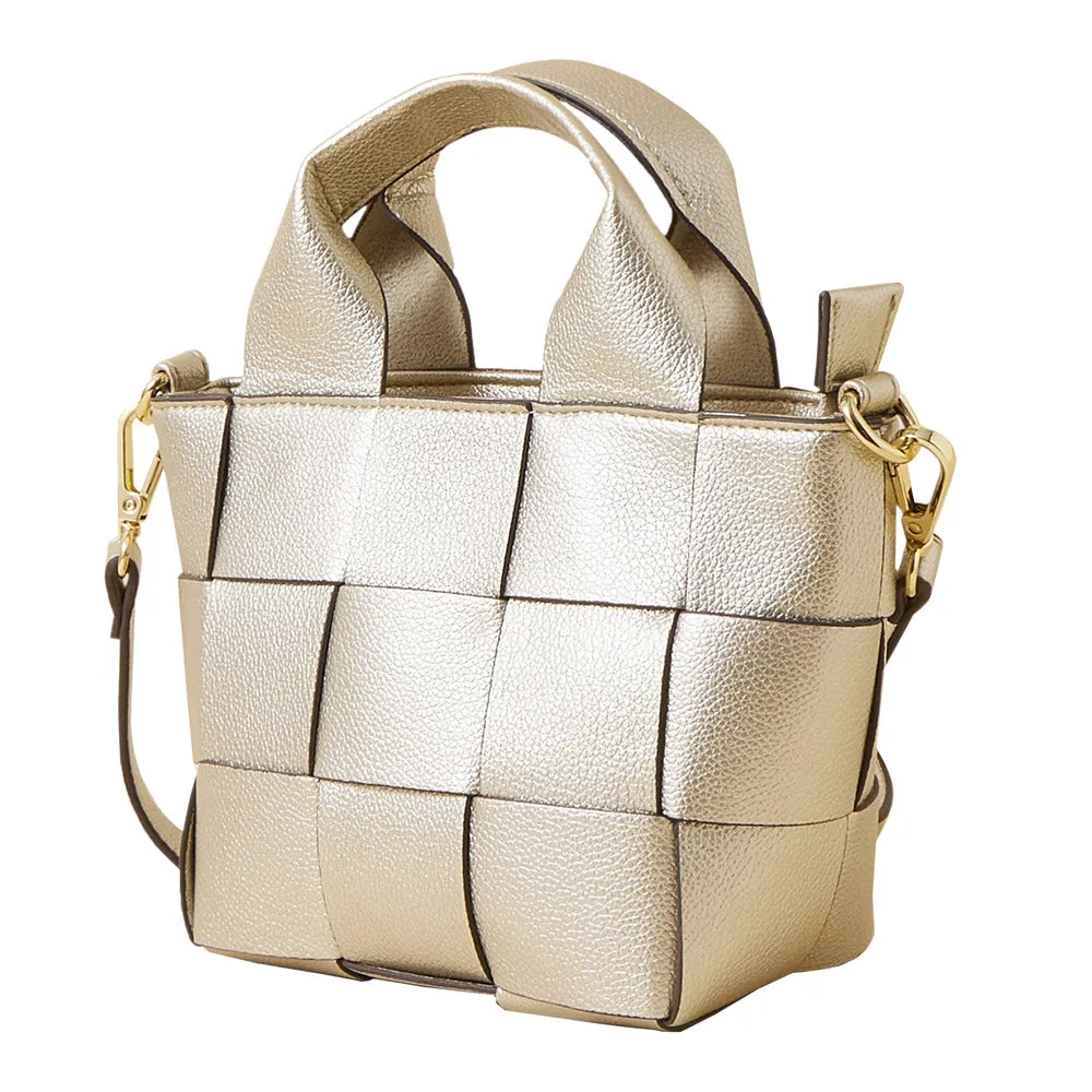 Accessorize London Women's Faux Leather Gold Weave handheld bag