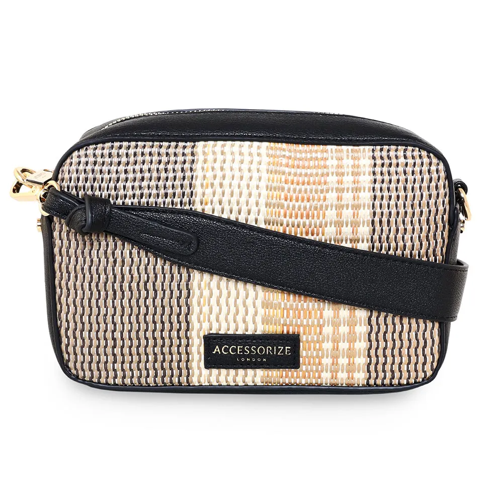 Accessorize London Women's Raffia Stripe Camera Sling Bag