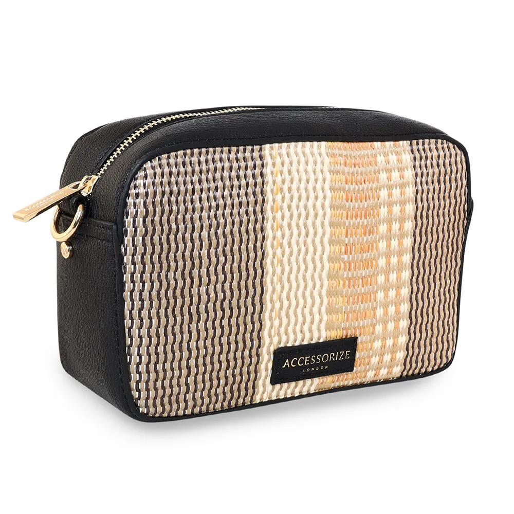 Accessorize London Women's Raffia Stripe Camera Sling Bag