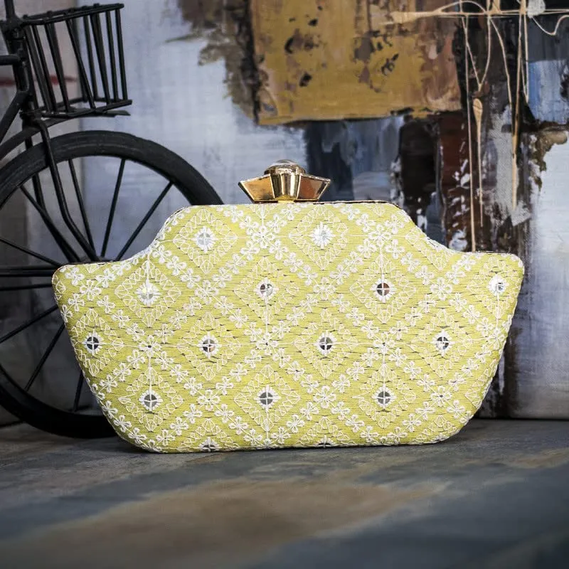 Artklim Yellow Boat Shaped Clutch With Sequines