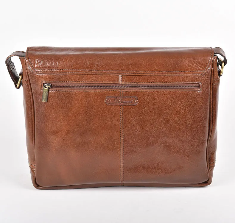 Ashwood Chelsea Jasper Double Clasp Chestnut Leather Laptop Satchel