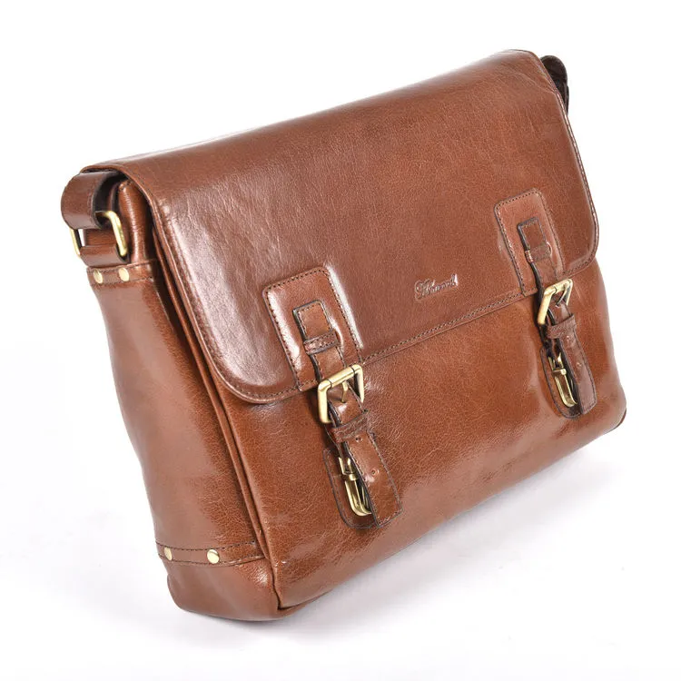 Ashwood Chelsea Jasper Double Clasp Chestnut Leather Laptop Satchel