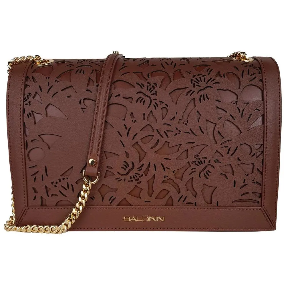 Baldinini Trend Elegant Floral Leather Shoulder Bag