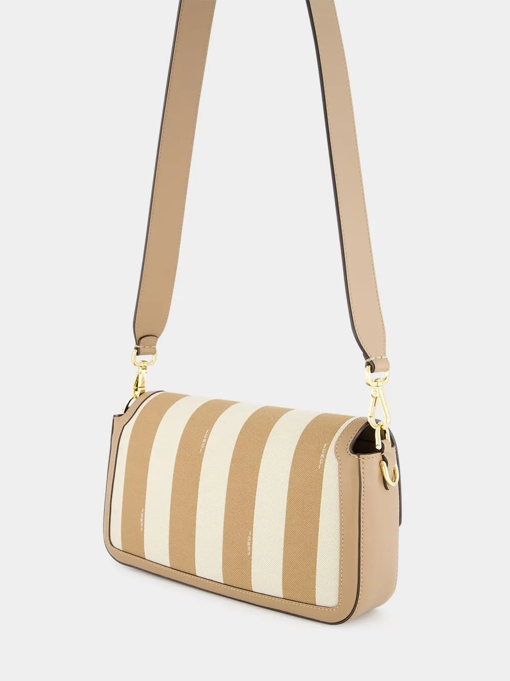 Beige Pequin Striped Baguette Bag