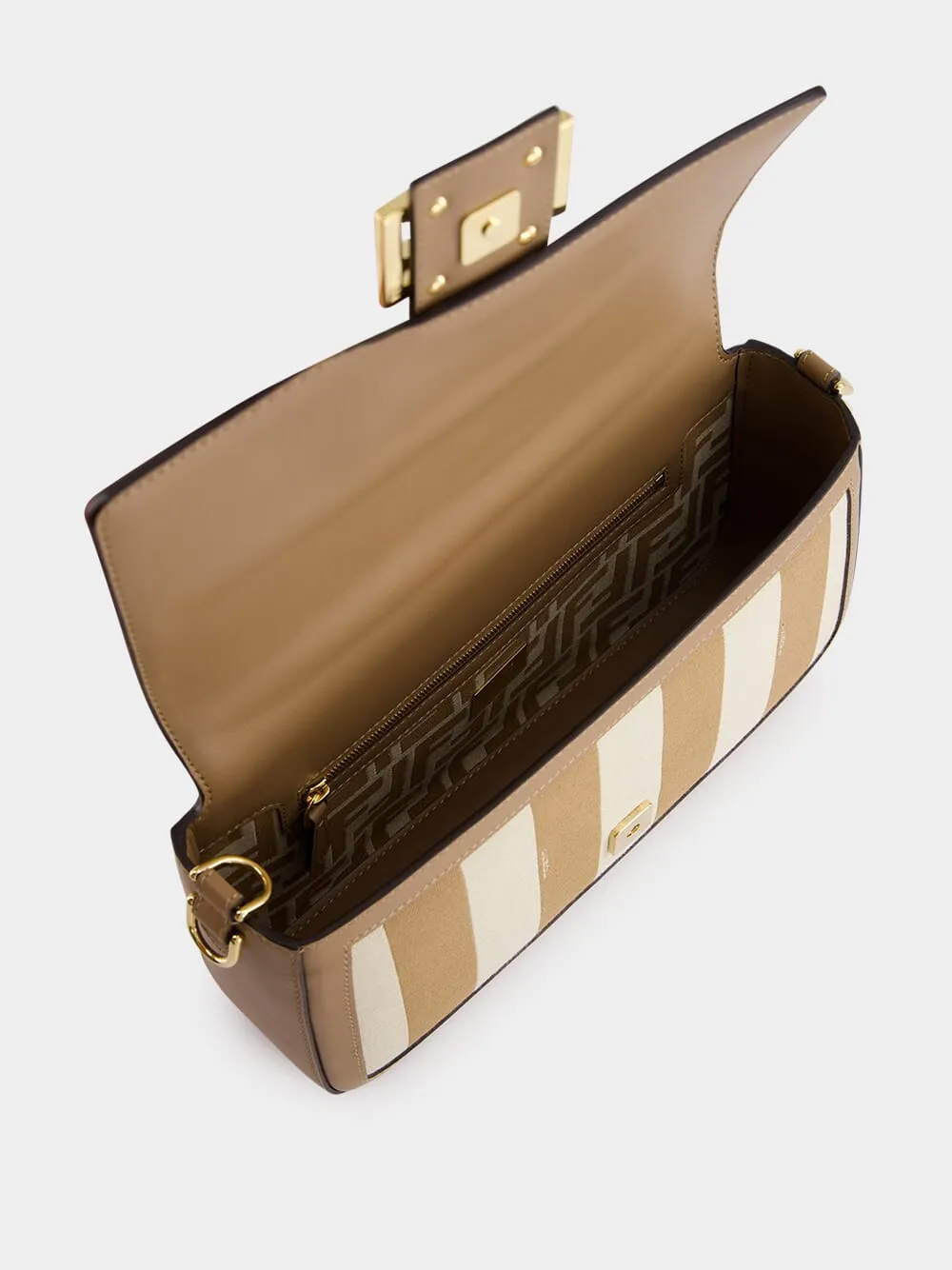 Beige Pequin Striped Baguette Bag