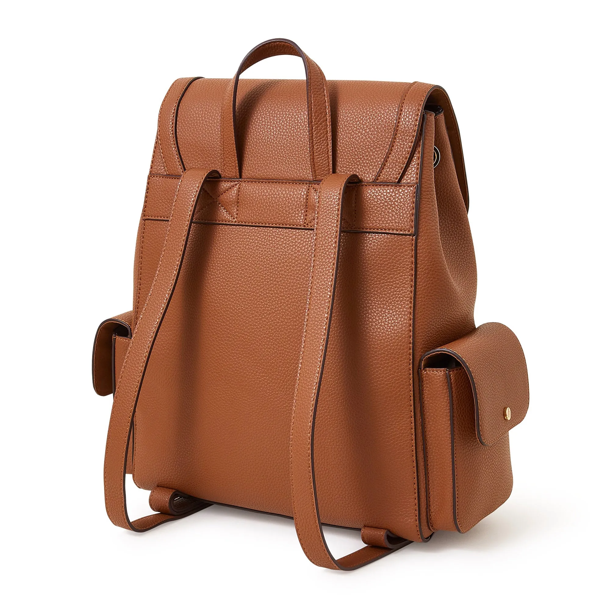 Brown Faux Leather Laptop Backpack With 12 Laptop Sleeve