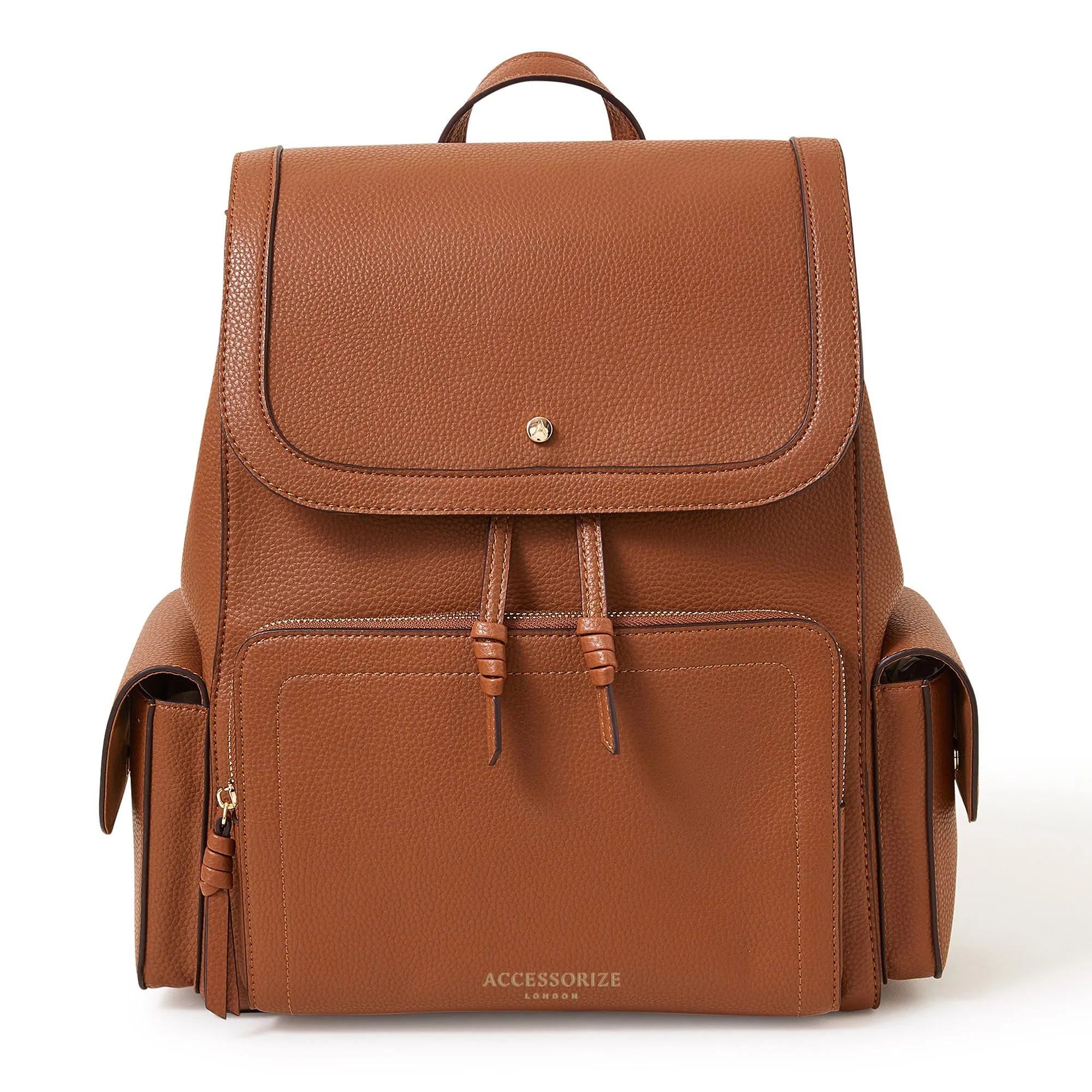 Brown Faux Leather Laptop Backpack With 12 Laptop Sleeve