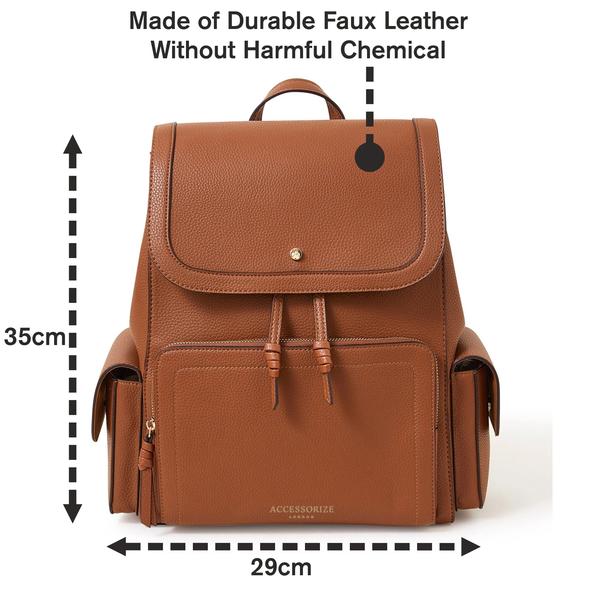 Brown Faux Leather Laptop Backpack With 12 Laptop Sleeve