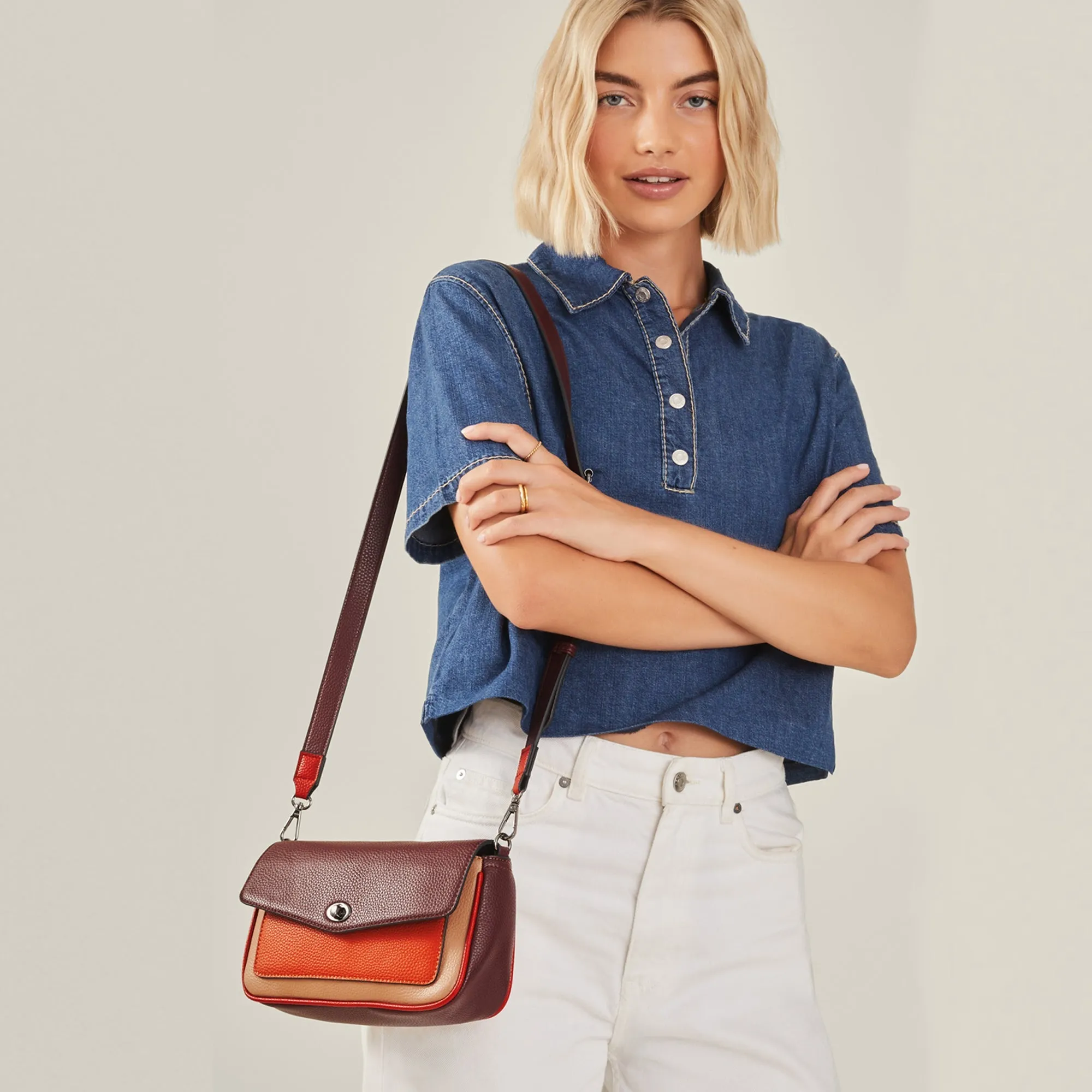 Colourblock Faux Leather Cross-Body Bag-Maroon