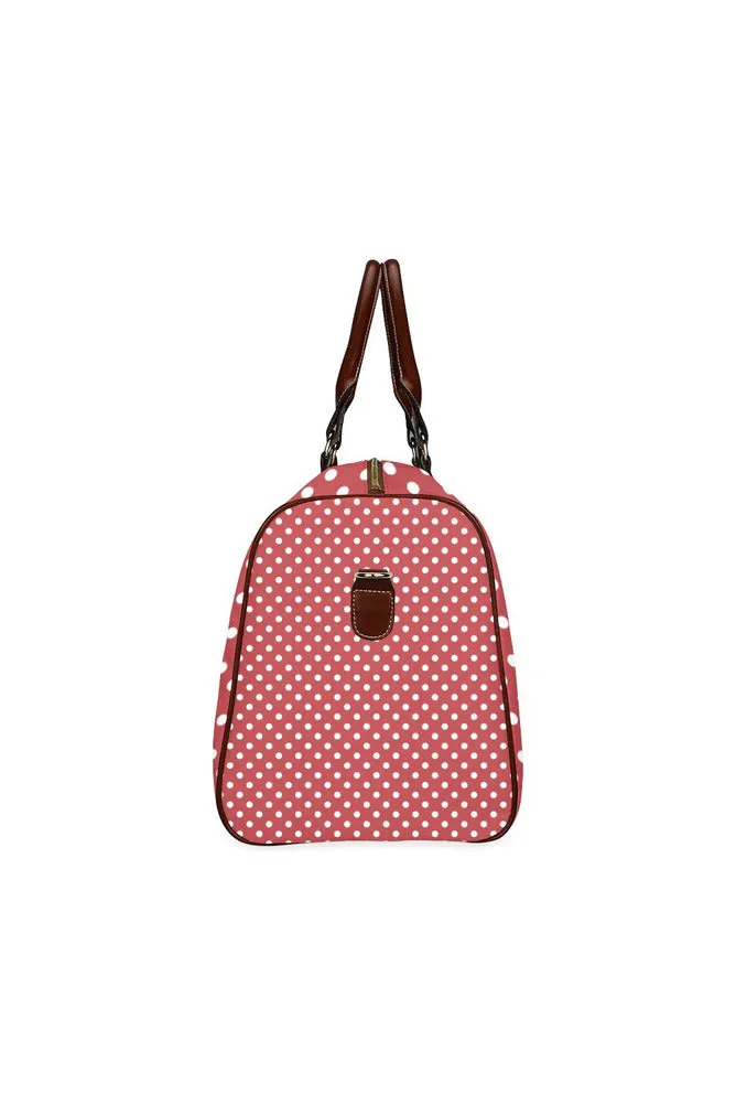 coral orange polka dots Waterproof Travel Bag/Large (Model 1639)