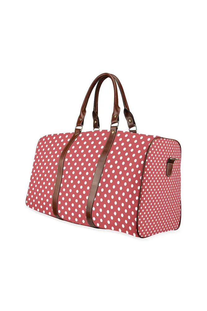 coral orange polka dots Waterproof Travel Bag/Large (Model 1639)