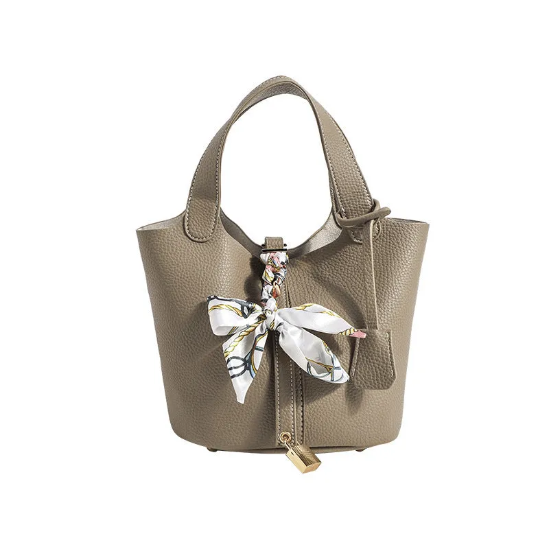 Fashion Portable Bucket Bag Solid Color