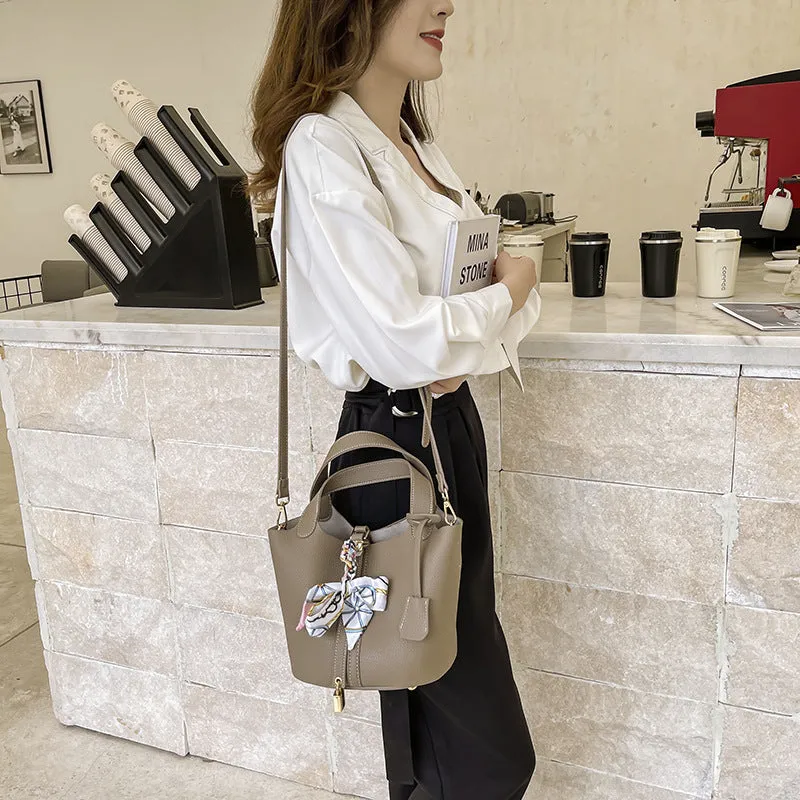 Fashion Portable Bucket Bag Solid Color