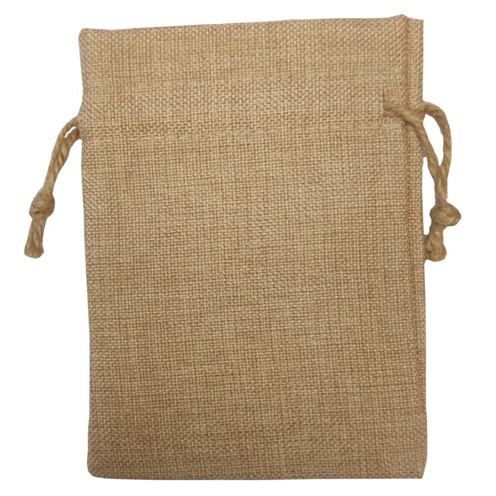 FULL CARTON - 100 x BURLAP Bags - DOUBLE DRAWSTRING - 9cm x 14cm