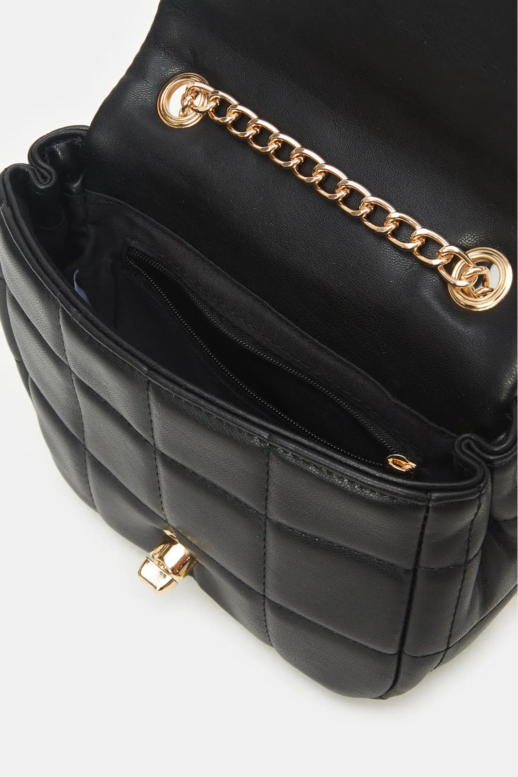 Girls Black Quilted Cross Body Bag