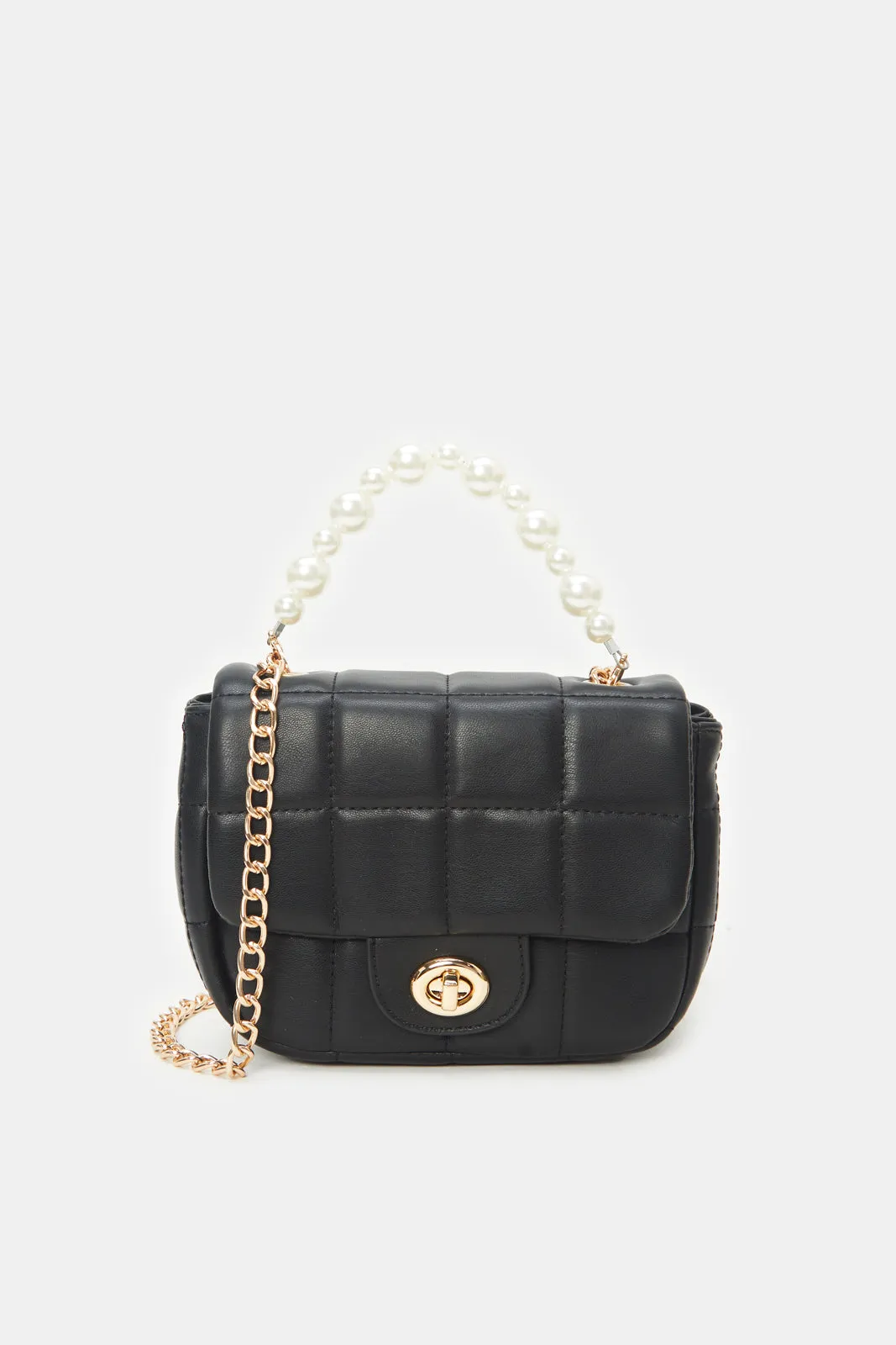 Girls Black Quilted Cross Body Bag