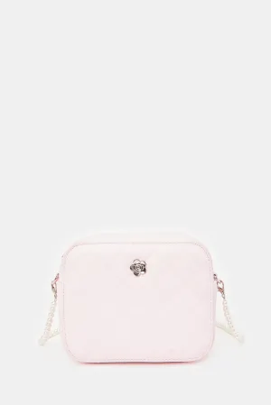 Girls Pink Quilted Embellished Cross Body Bag