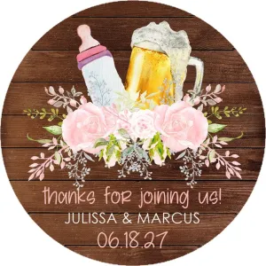 Girls Pink Rustic Beer Baby Shower Stickers Or Favor Tags