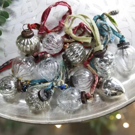 Glass Dew Drop Baubles - Antique Silver & Clear