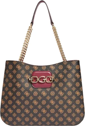 Guess Henseley Chain Tote Bag In Brown For Women