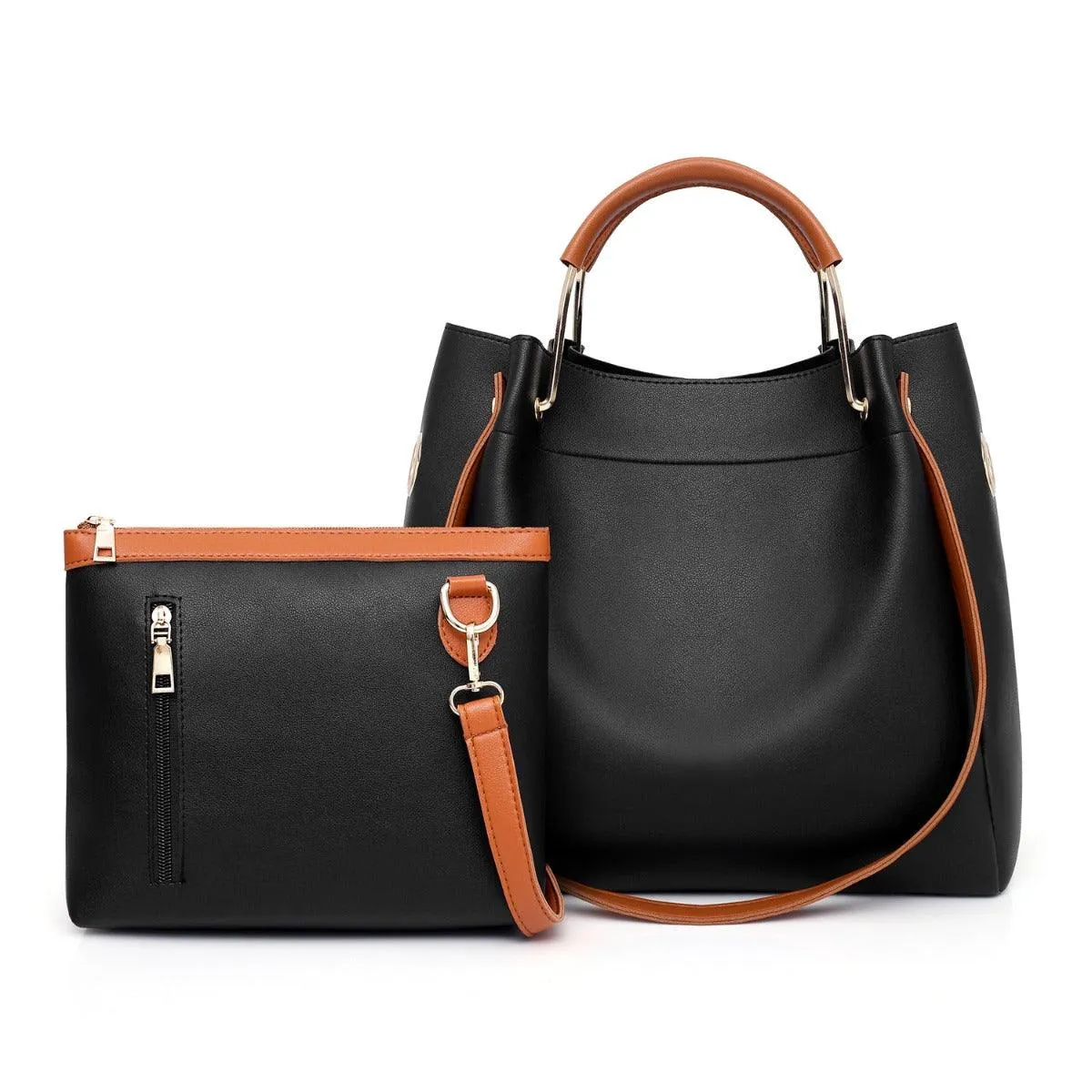 Guluded Leather Portable Handbag Black