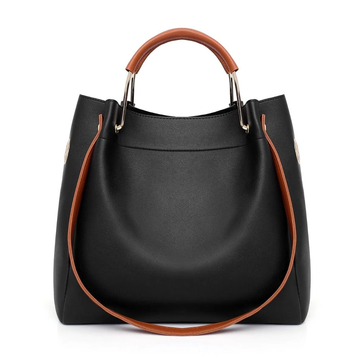 Guluded Leather Portable Handbag Black