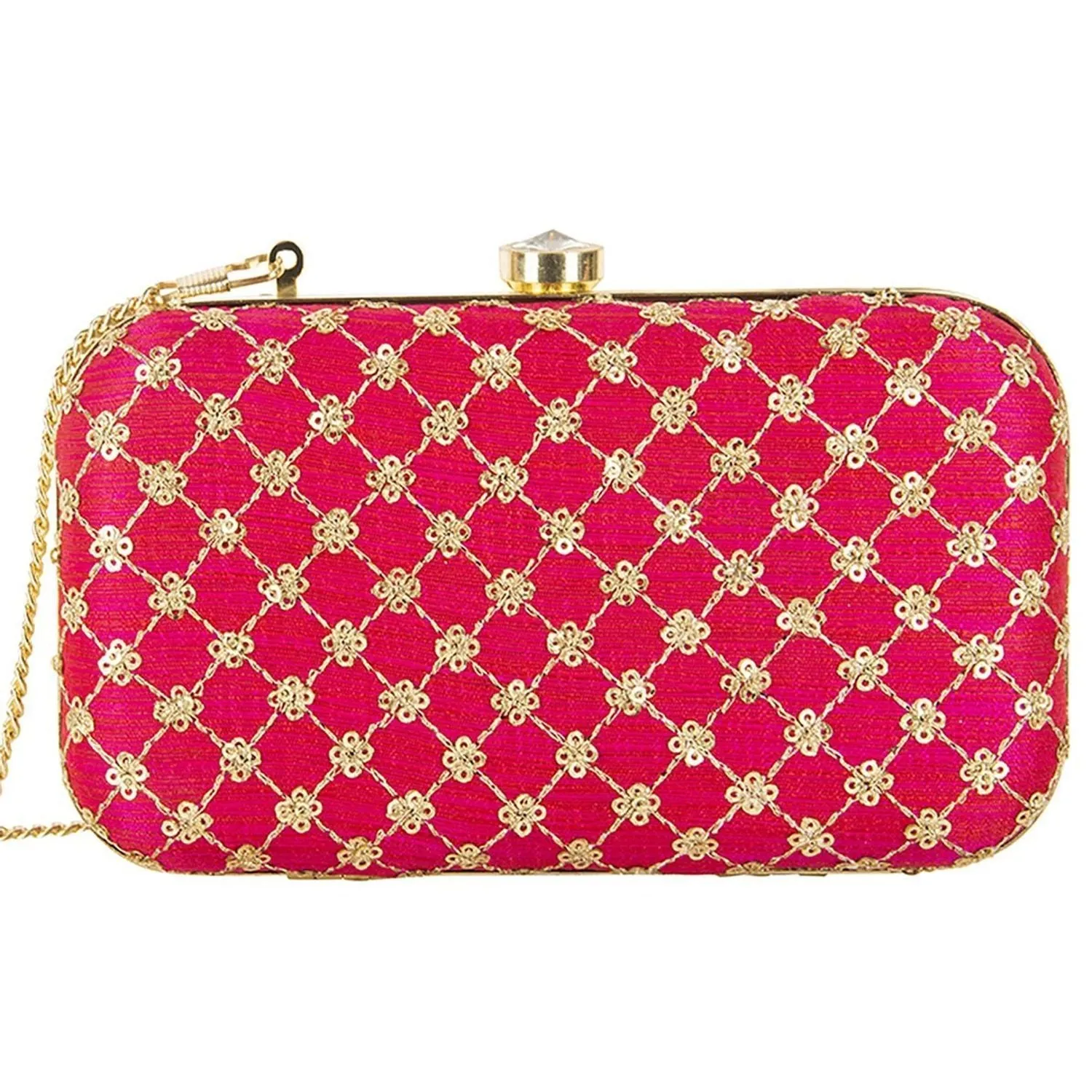 Hot Pink Sparkling Bridal Party Wear Clutch Purse for Women