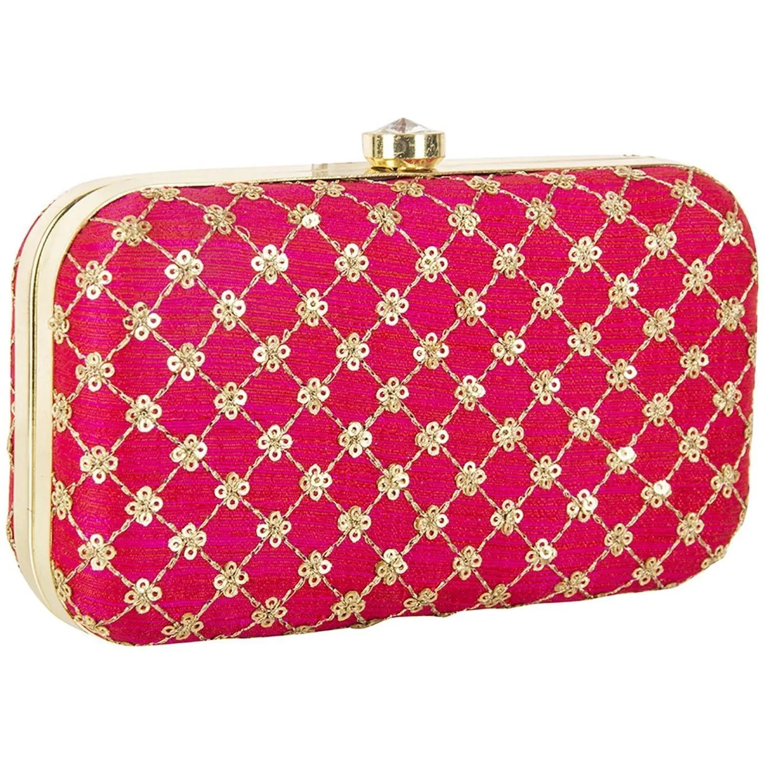 Hot Pink Sparkling Bridal Party Wear Clutch Purse for Women