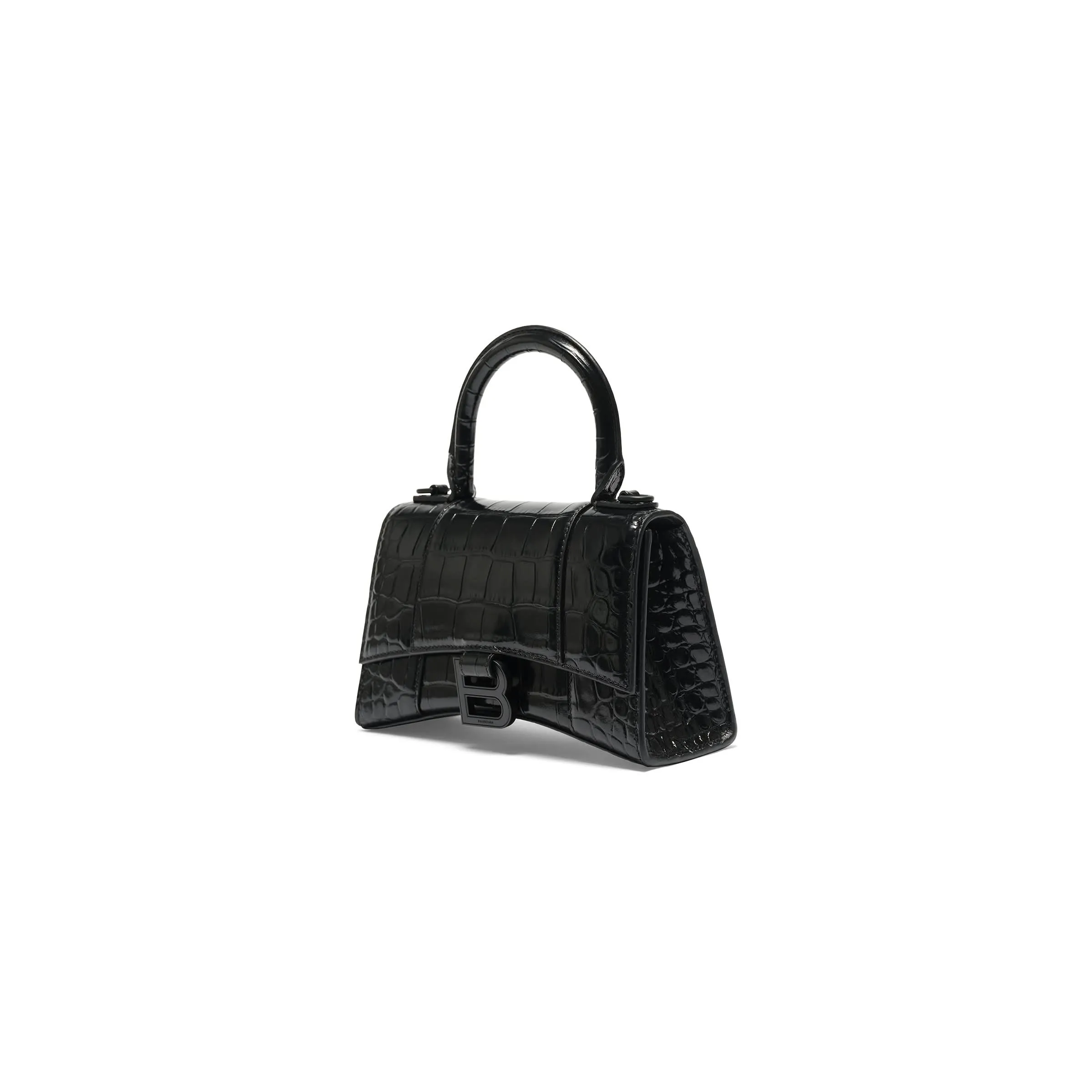 Hourglass XS Croco Embossed Bag in Black