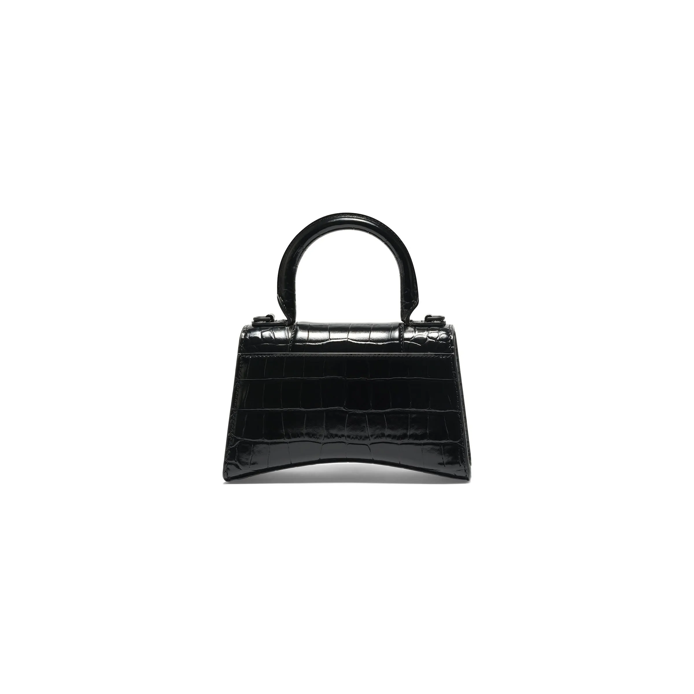 Hourglass XS Croco Embossed Bag in Black