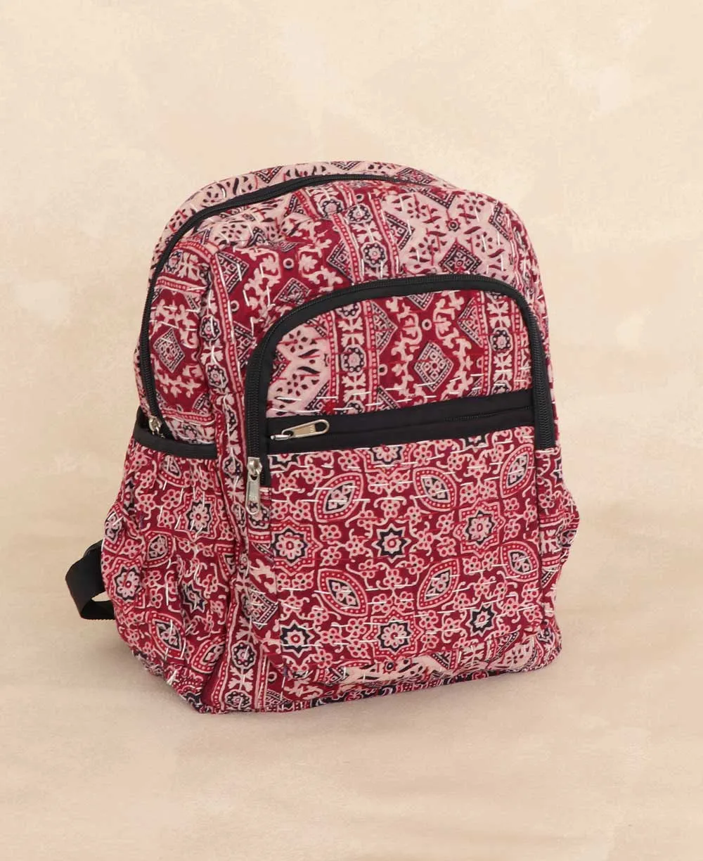 Kantha Stitch Block Print Inspired Compact Backpack