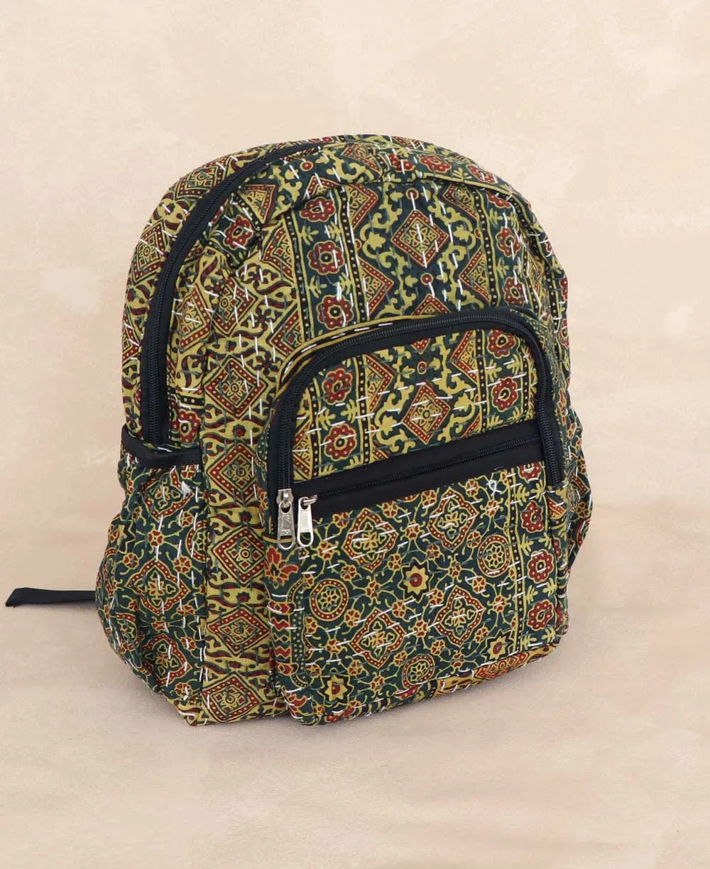 Kantha Stitch Block Print Inspired Compact Backpack