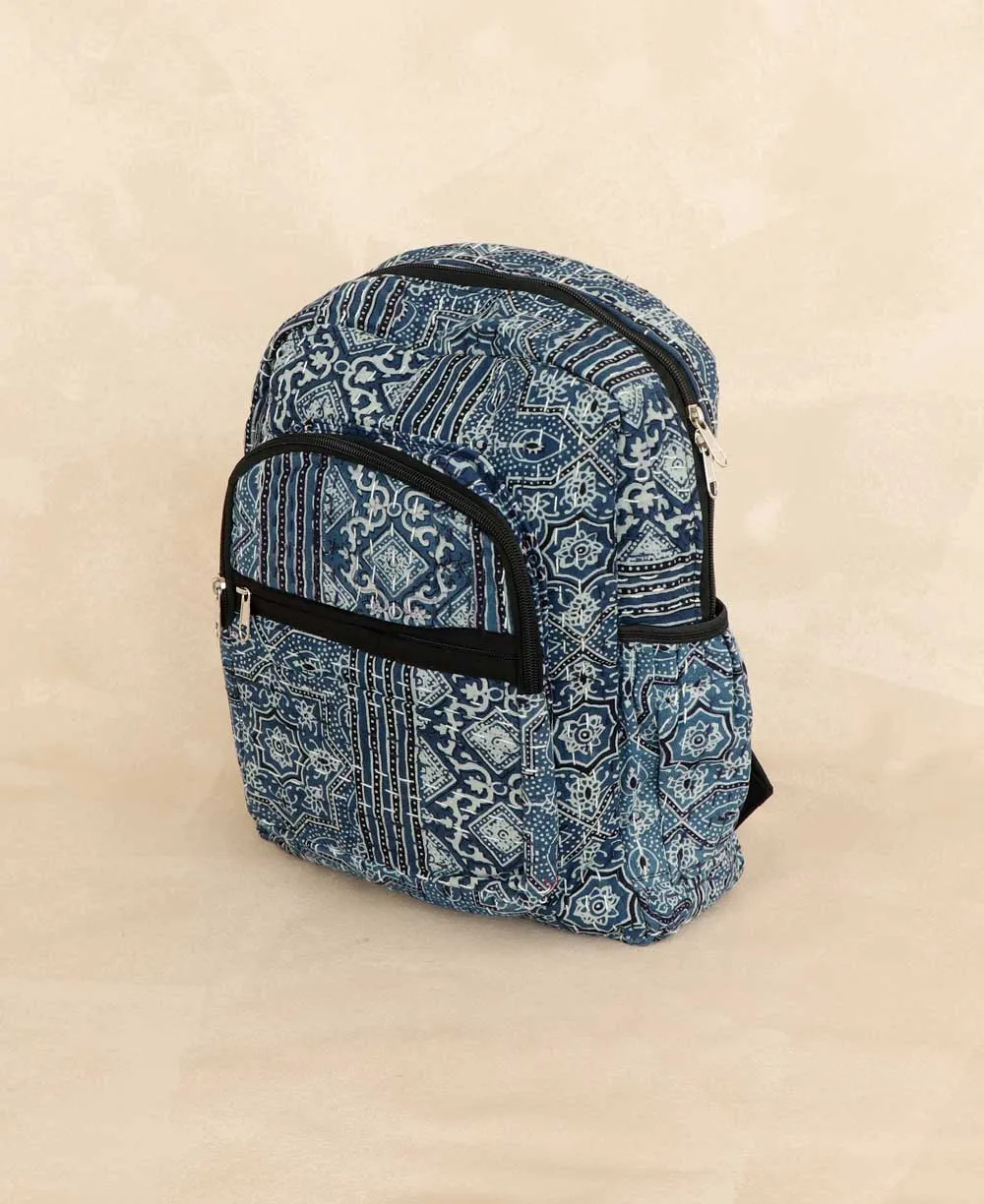 Kantha Stitch Block Print Inspired Compact Backpack