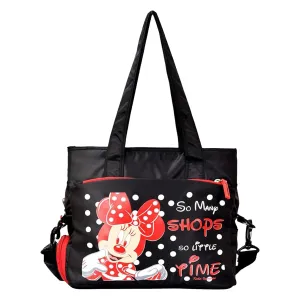 Kuber Industries Disney Minnie Shopping Bag | Grocery Handbag | 5 Zipper & 1 Bottle Compartment | Shoulder Bag with Adjustable Strap with Handle| Black