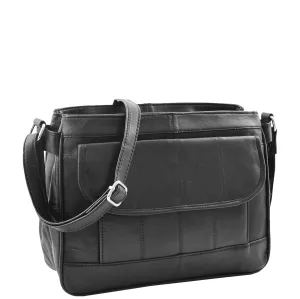 Ladies Soft Black Leather Crossbody Bag Twin Zip Top Casual Organiser Edwina